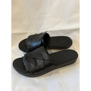 Fitflop Sola Feather Leather Sandals Slides Black Size 6